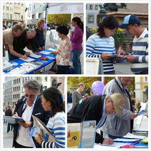 络绎不绝的民众在给反对活摘法轮功学员器官的征签表上签名